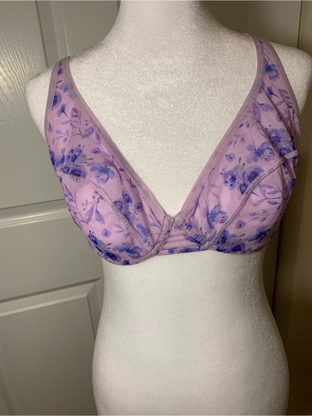 Lounge Lavender Floral Bralette with Sheer Mesh